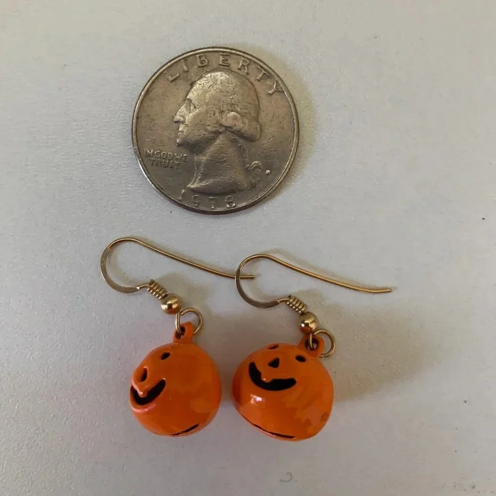 Handmade Halloween Pumpkin Bell Earrings Enamel Jack-o'-L